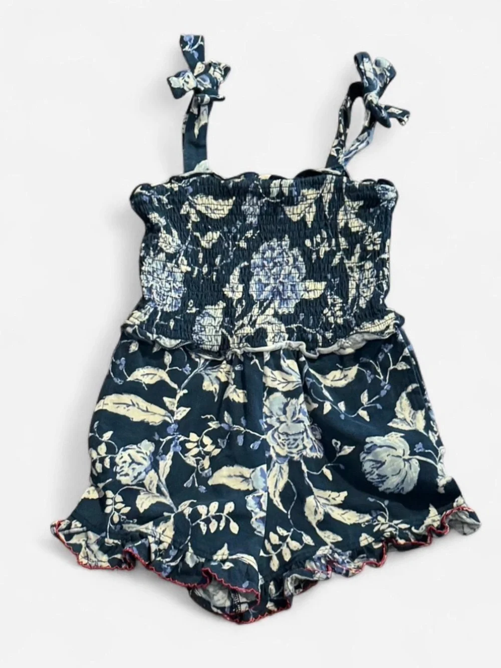 Matilda Jane Navy Floral Ruffle Tie Strap Romper Size 6